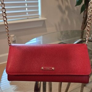 FENDI RED LEATHER FLAP CONTINENTAL WALLET /Crossbody Comes With Unbranded Chain